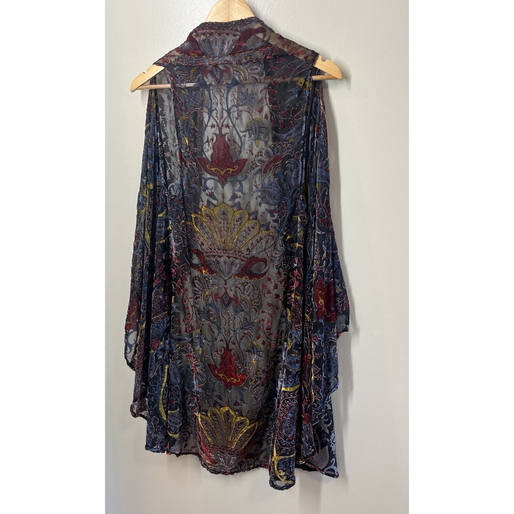 Burnout Velvet Open Front Kimono Cardigan Sleeveless Autumn Colors Sz S? - Picture 5 of 7
